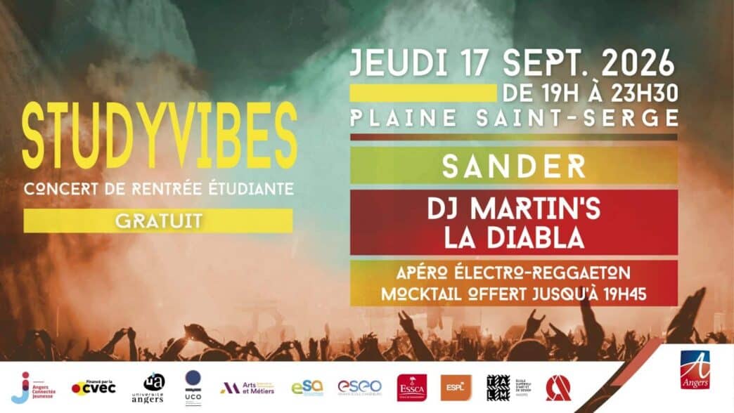 Affiche de StudyVibes, concert gratuit de rentrée étudiante à Angers le 17 septembre 2026