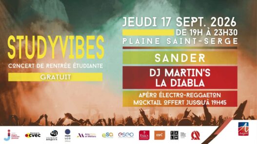 Affiche de StudyVibes, concert gratuit de rentrée étudiante à Angers le 17 septembre 2026
