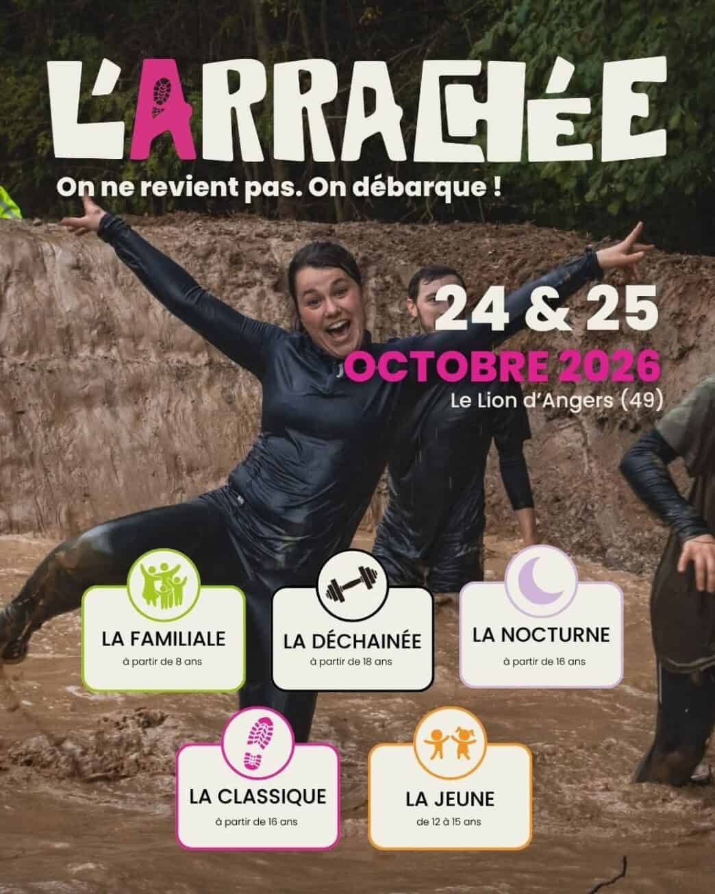 Participants à L’Arrachée, course d’obstacles organisée au Lion-d’Angers