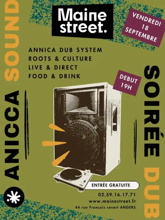 Affiche de la Dub Night avec Anicca Sound chez Maine Street à Angers le 18 septembre 2026